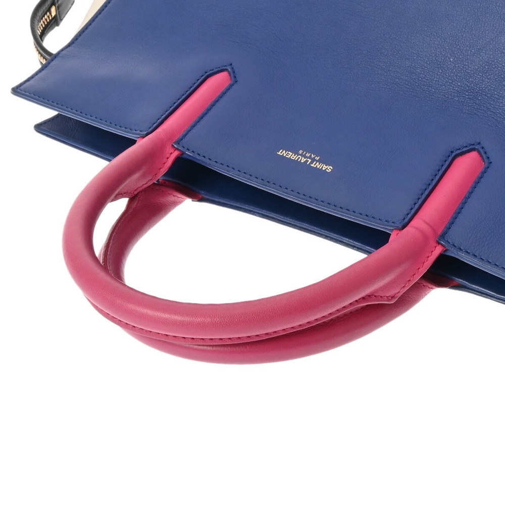 SAINT LAURENT Cavalieve Gauche Blue Pink White Leather Handbag - Picture 3 of 11